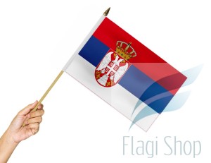 Flaga na patyku SERBIA 45x30 Serbii Serbska