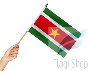 Flaga na patyku Surinam 45x30 Flagi Surinamu